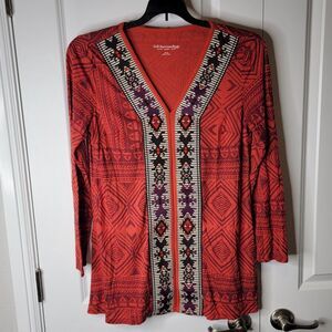 SOFT SURROUNDINGS Womens Size S Kalahari Embroidered Tribal Print V-Neck Tunic